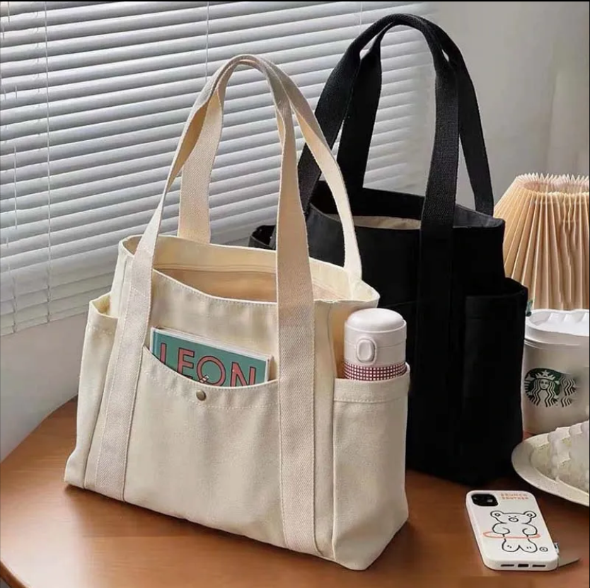 Wholesale Solid Color Eco Friendly Travel Fashion Canvas Bag Custom Logo Large Capacity Shoulder Tote Bag Luxury Ladies Handbag